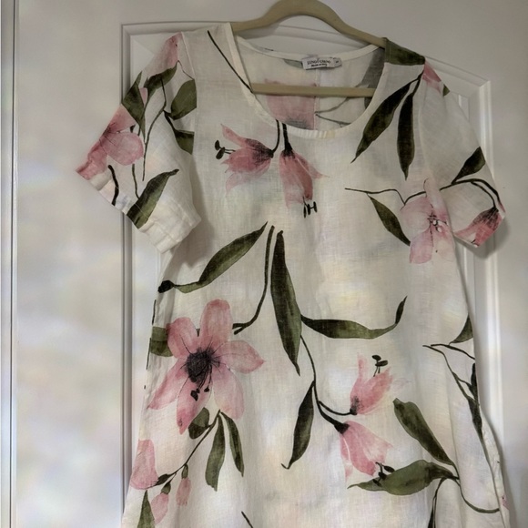 LUNGO L’ARNO ITALY Casual Pink and Green Linen Floral Midi Sundress - Picture 2 of 6